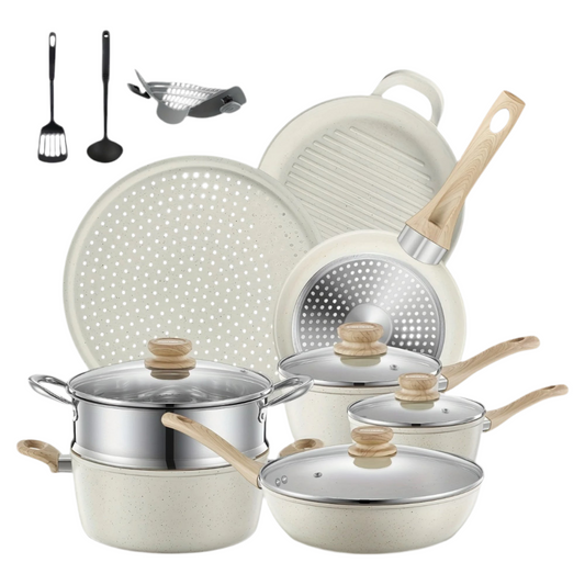 Conjunto de panelas e frigideiras em aço Kalandula com tampas 15 peças