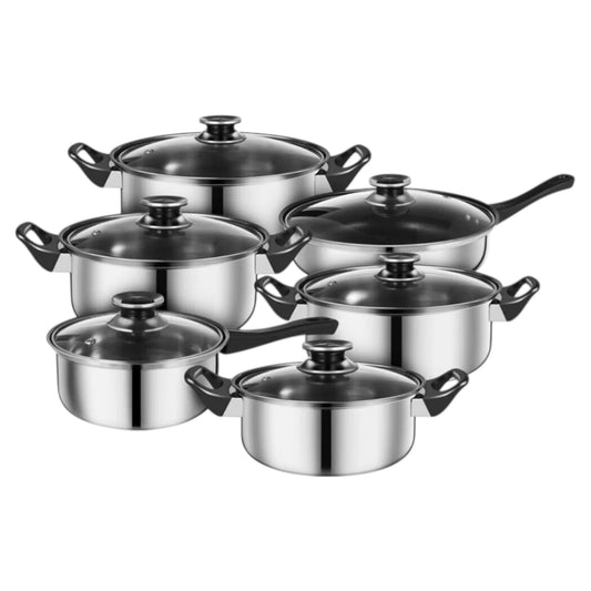 Kalandula Steel 12 pcs Stainless Steel Cookware Set with Glass Lids,