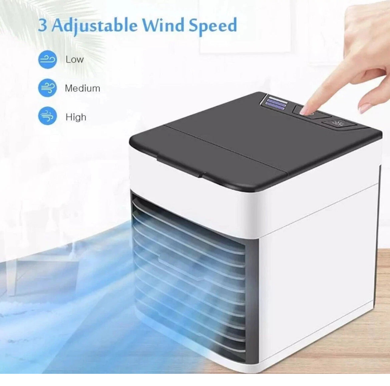 Cooler Air Con- Portable Purifier, AC, and Humidifier with 3 Fan Speeds.