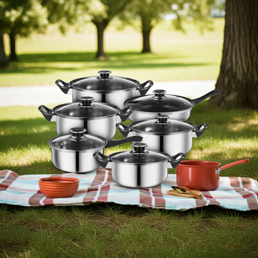 Kalandula Steel 12 pcs Stainless Steel Cookware Set with Glass Lids,