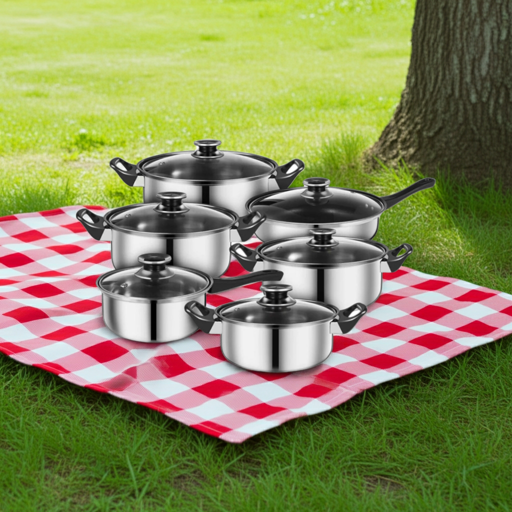 Kalandula Steel 12 pcs Stainless Steel Cookware Set with Glass Lids,