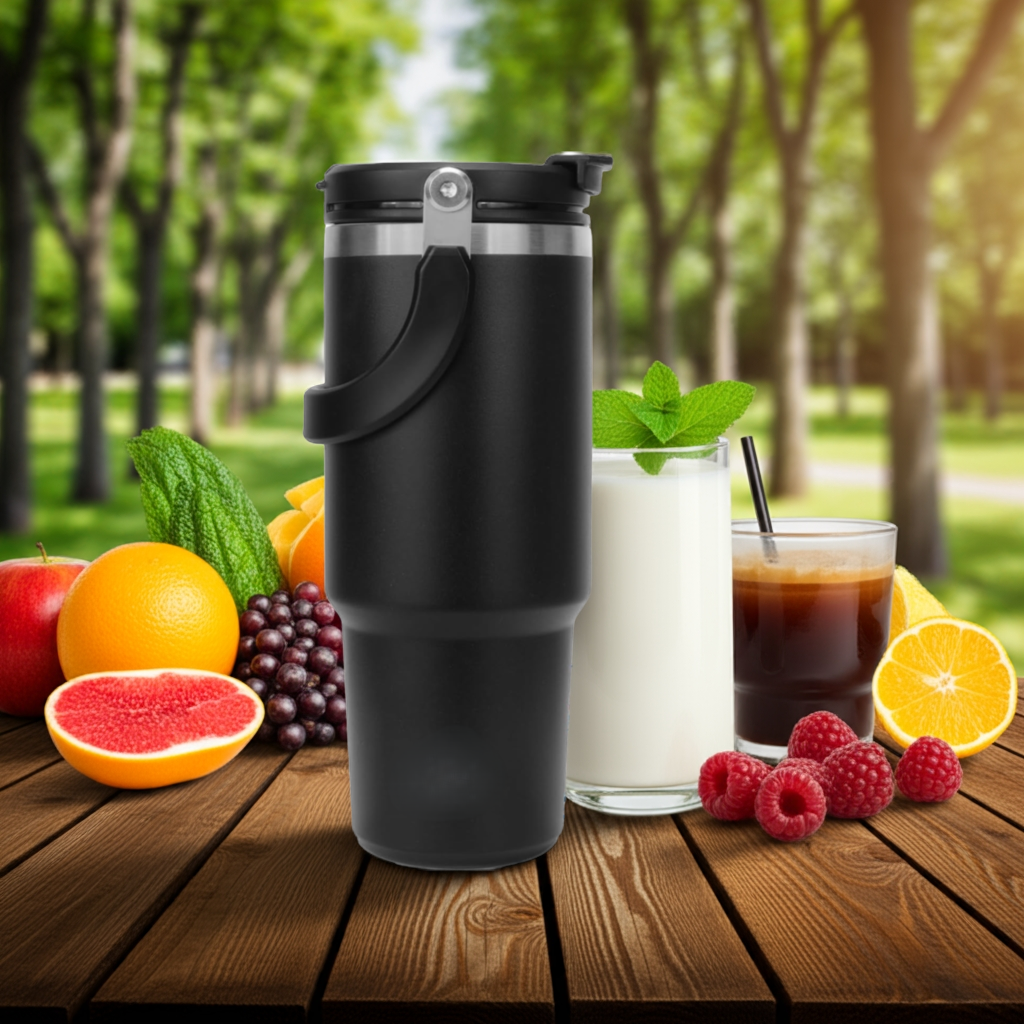 1k Kalandula Steel Flip Straw Tumbler 900ML Leakproof Cup Hot Cold Drinks
