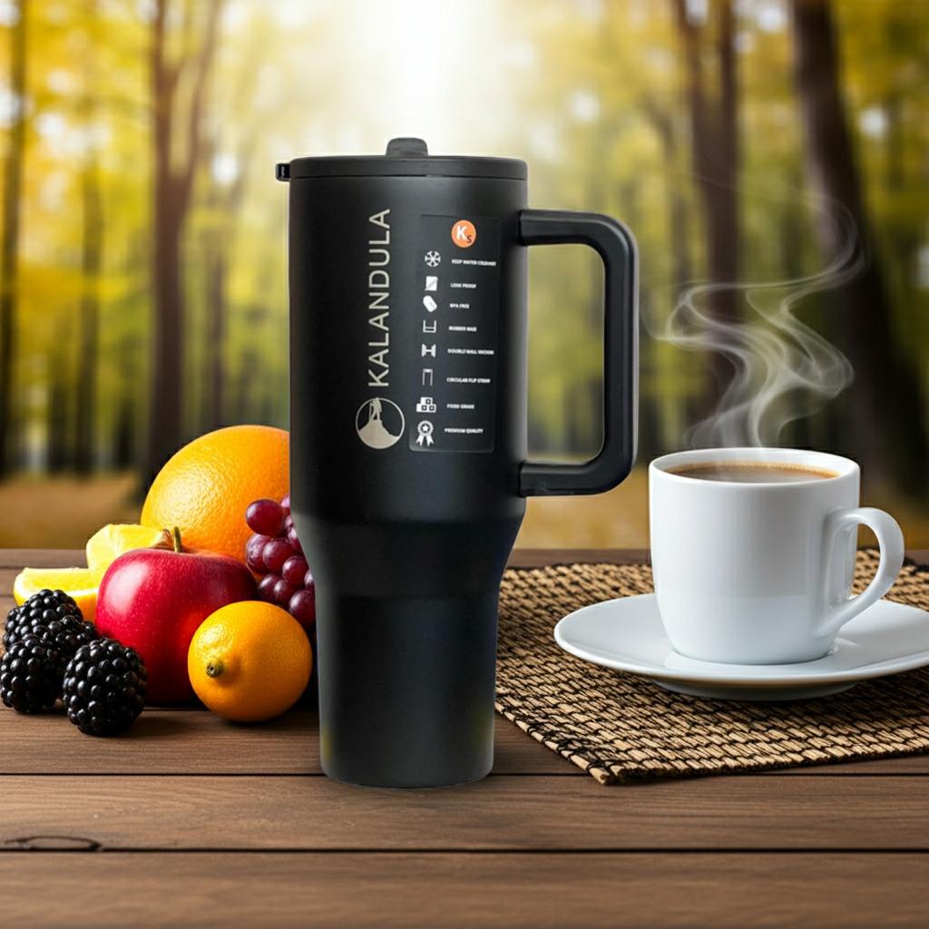 1.2 Kalandula Steel Flip Straw Tumbler 1.2L Leakproof Cup Hot Cold Drinks