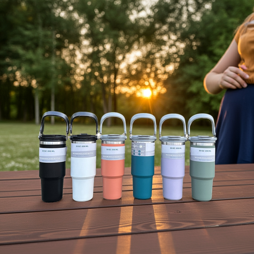 1k Kalandula Steel Flip Straw Tumbler 900ML Leakproof Cup Hot Cold Drinks