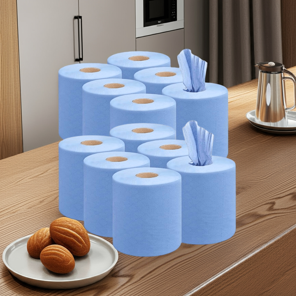 Kalandula Steel 12 pk Strong Absorbent Blue Centrefeed Kitchen Rolls