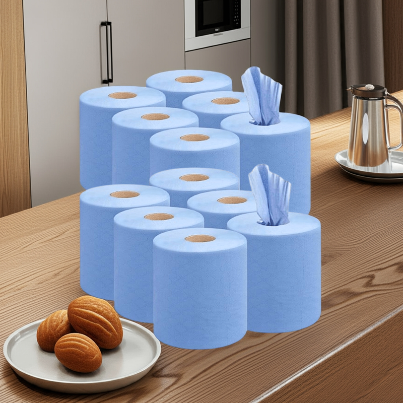 Rouleaux de papier absorbants bleus Kalandula Steel, paquet de 12, à dévidage central