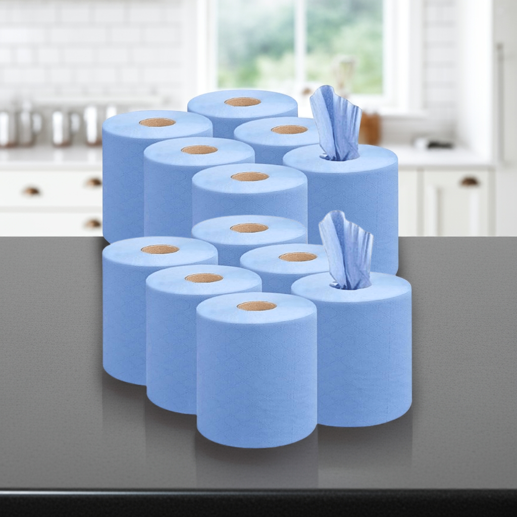 Kalandula Steel 12 pk Strong Absorbent Blue Centrefeed Kitchen Rolls