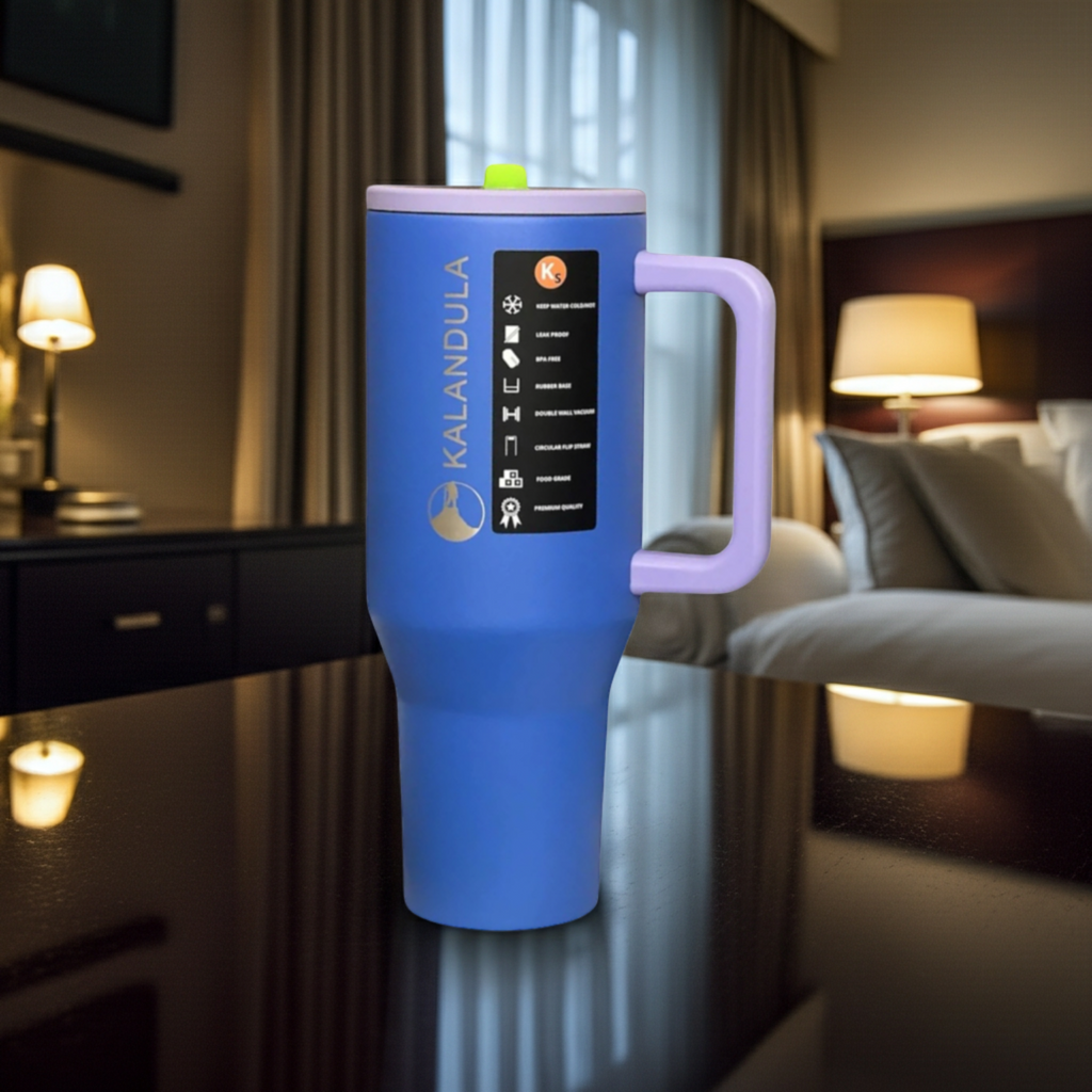 Gobelet à paille rabattable en acier Kalandula 1,2 L, tasse anti-fuite pour boissons chaudes et froides