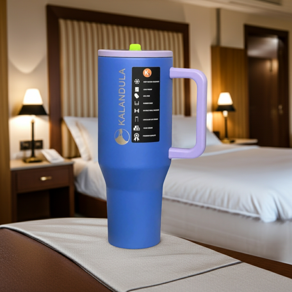 Gobelet à paille rabattable en acier Kalandula 1,2 L, tasse anti-fuite pour boissons chaudes et froides