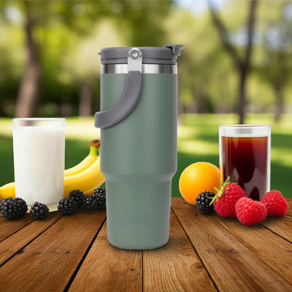 1k Kalandula Steel Flip Straw Tumbler 900ML Leakproof Cup Hot Cold Drinks