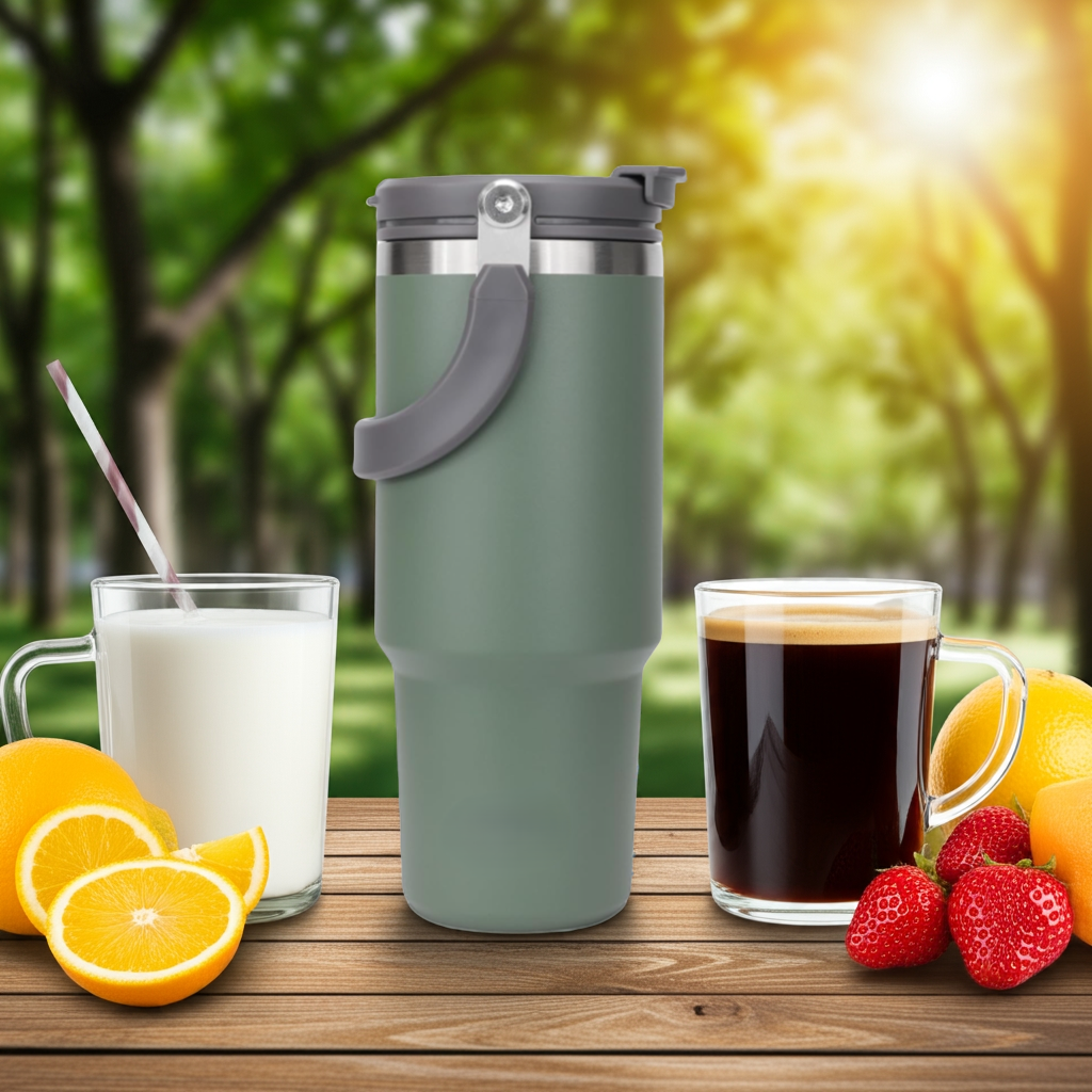1k Kalandula Steel Flip Straw Tumbler 900ML Leakproof Cup Hot Cold Drinks