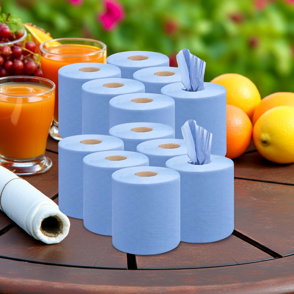 Kalandula Steel 12 pk Strong Absorbent Blue Centrefeed Kitchen Rolls