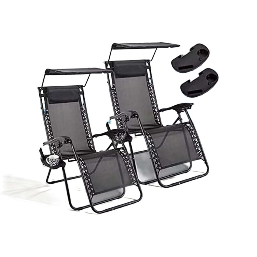 2 Reclining Sun loungers Zero Gravity Chair with Canopy