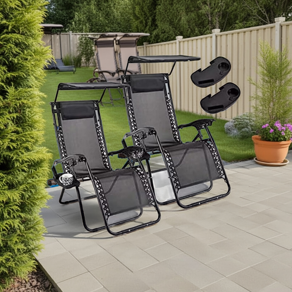 2 Reclining Sun loungers Zero Gravity Chair with Canopy