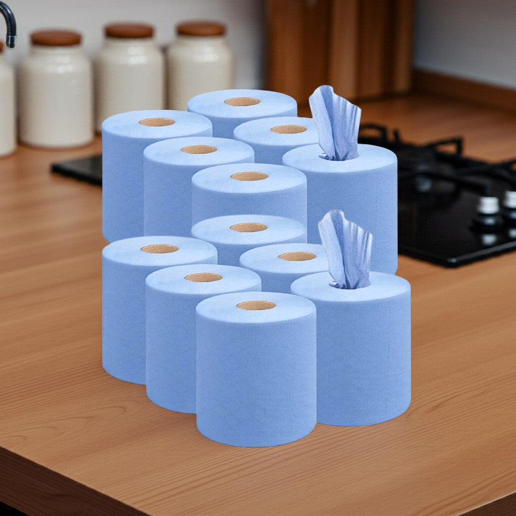 Kalandula Steel 12 pk Strong Absorbent Blue Centrefeed Kitchen Rolls