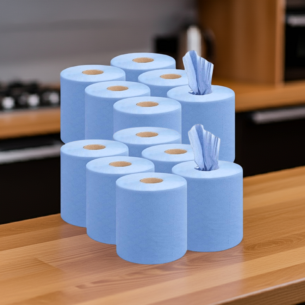 Kalandula Steel 12 pk Strong Absorbent Blue Centrefeed Kitchen Rolls