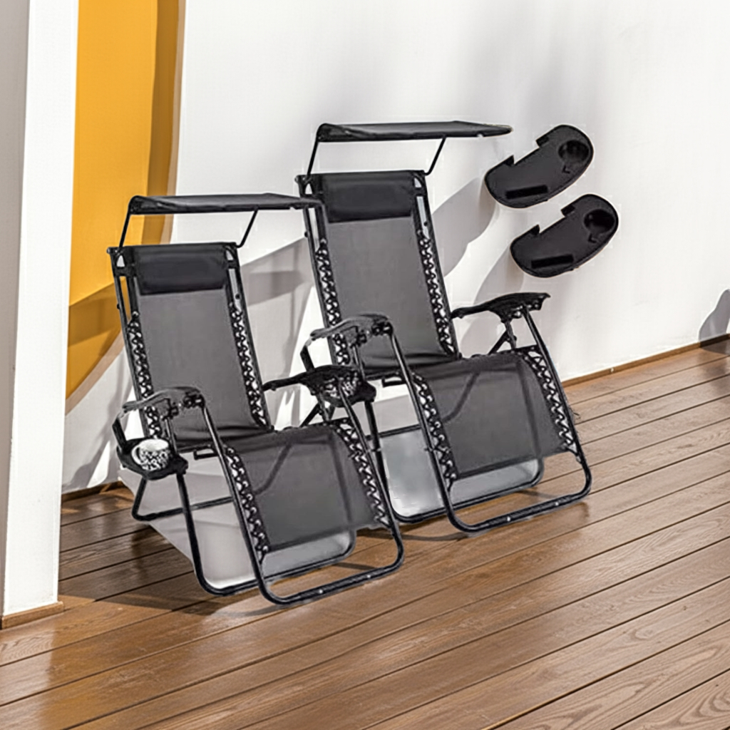 2 Reclining Sun loungers Zero Gravity Chair with Canopy