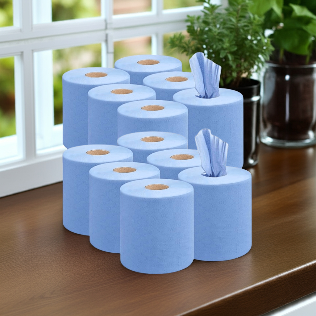 Kalandula Steel 12 pk Strong Absorbent Blue Centrefeed Kitchen Rolls