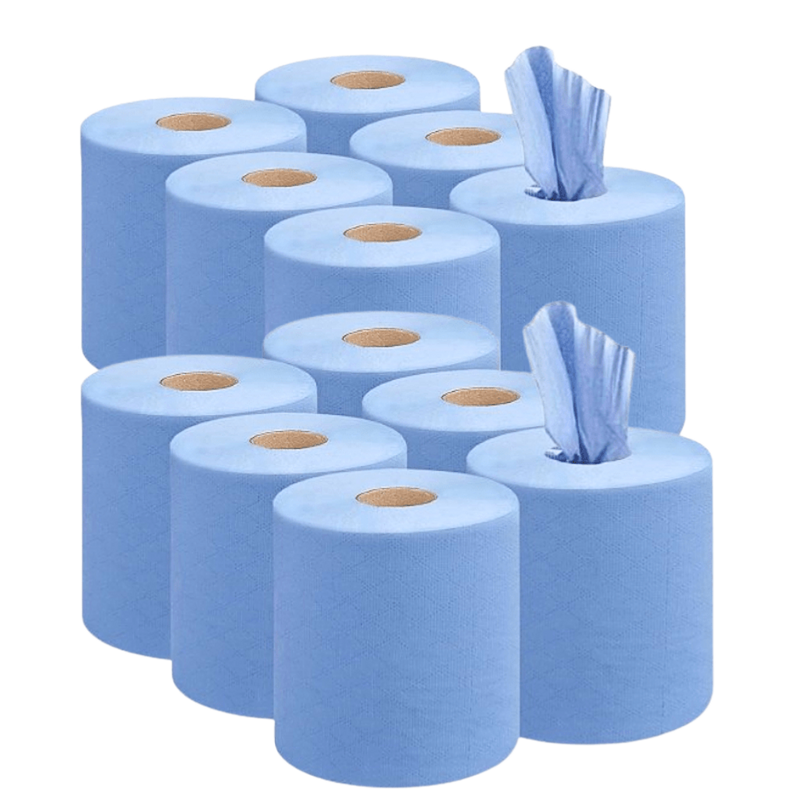 Rouleaux de papier absorbants bleus Kalandula Steel, paquet de 12, à dévidage central