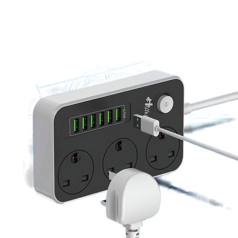 Filtro de linha Kalandula Steel UK com 6 portas USB e carregamento rápido