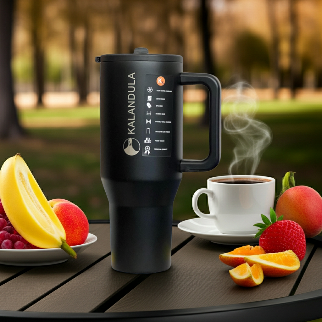 1.2 Kalandula Steel Flip Straw Tumbler 1.2L Leakproof Cup Hot Cold Drinks