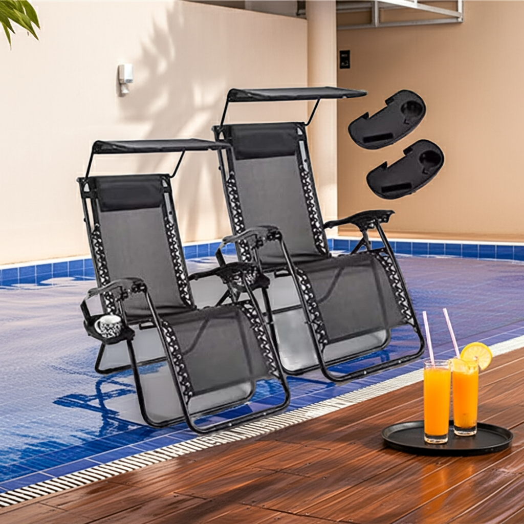 2 Reclining Sun loungers Zero Gravity Chair with Canopy