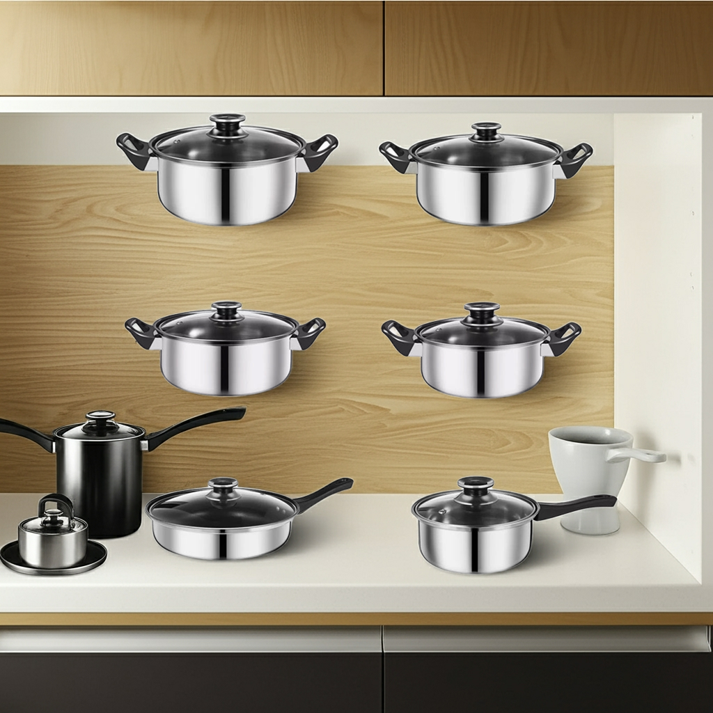 Kalandula Steel 12 pcs Stainless Steel Cookware Set with Glass Lids,