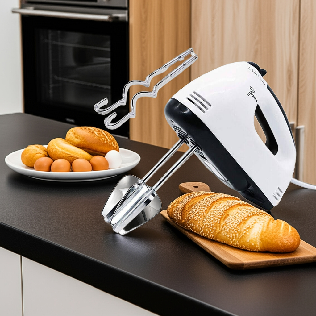 7-Speed Electric Handheld Mixer with attachments for Whisking Mixing