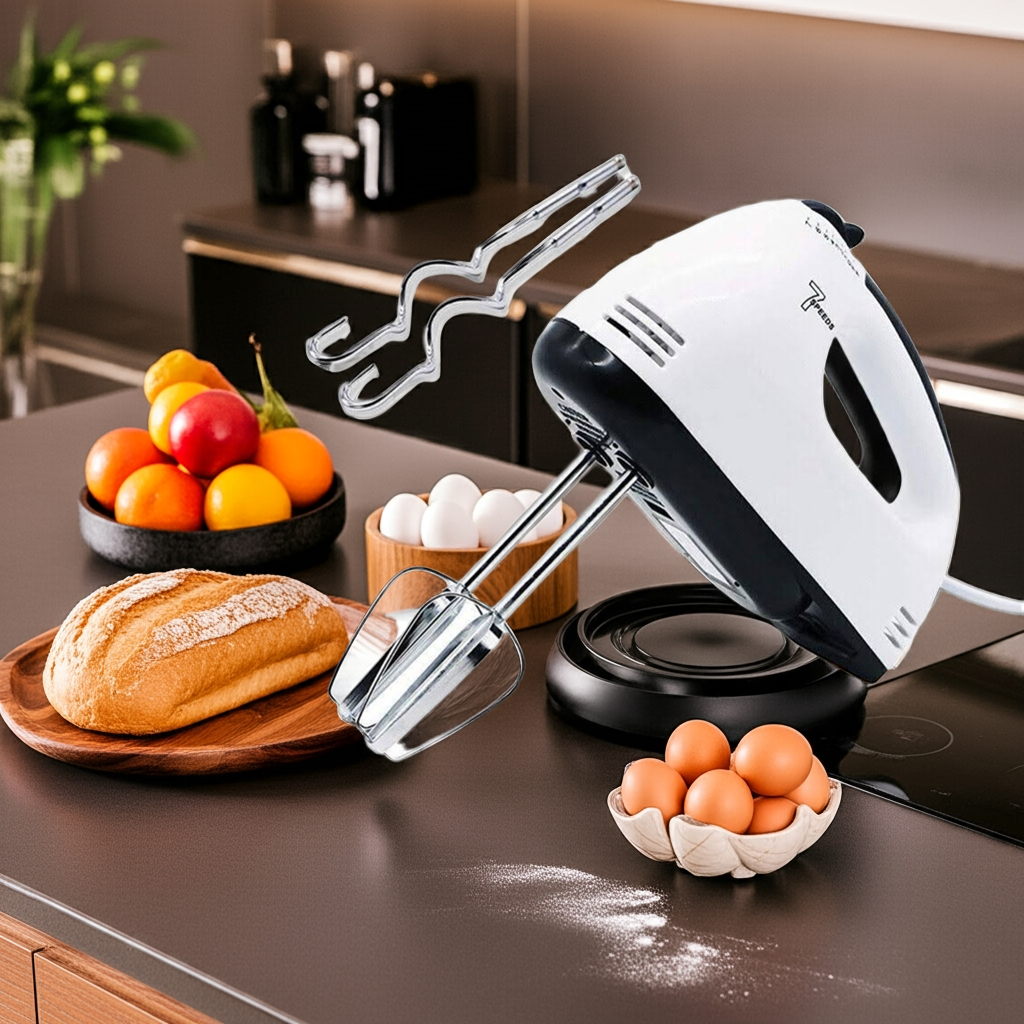 7-Speed Electric Handheld Mixer with attachments for Whisking Mixing