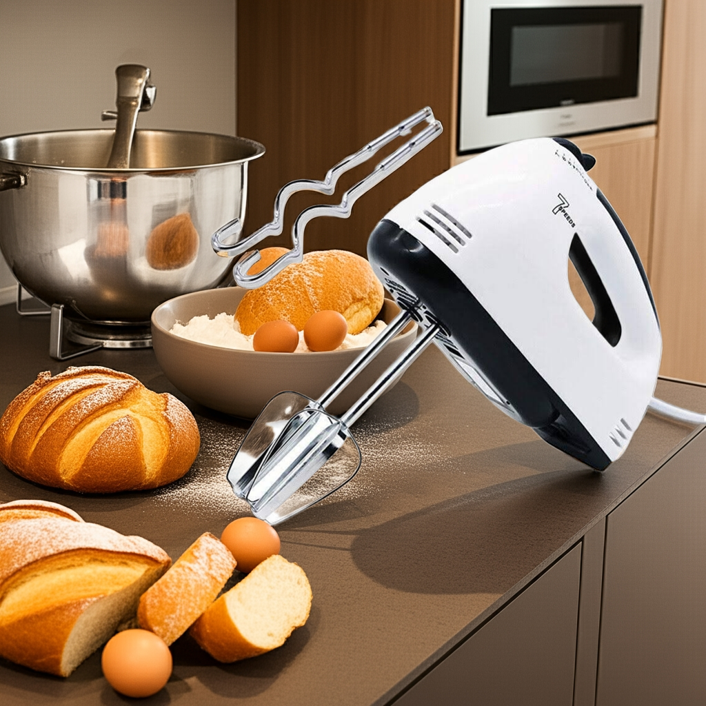 7-Speed Electric Handheld Mixer with attachments for Whisking Mixing