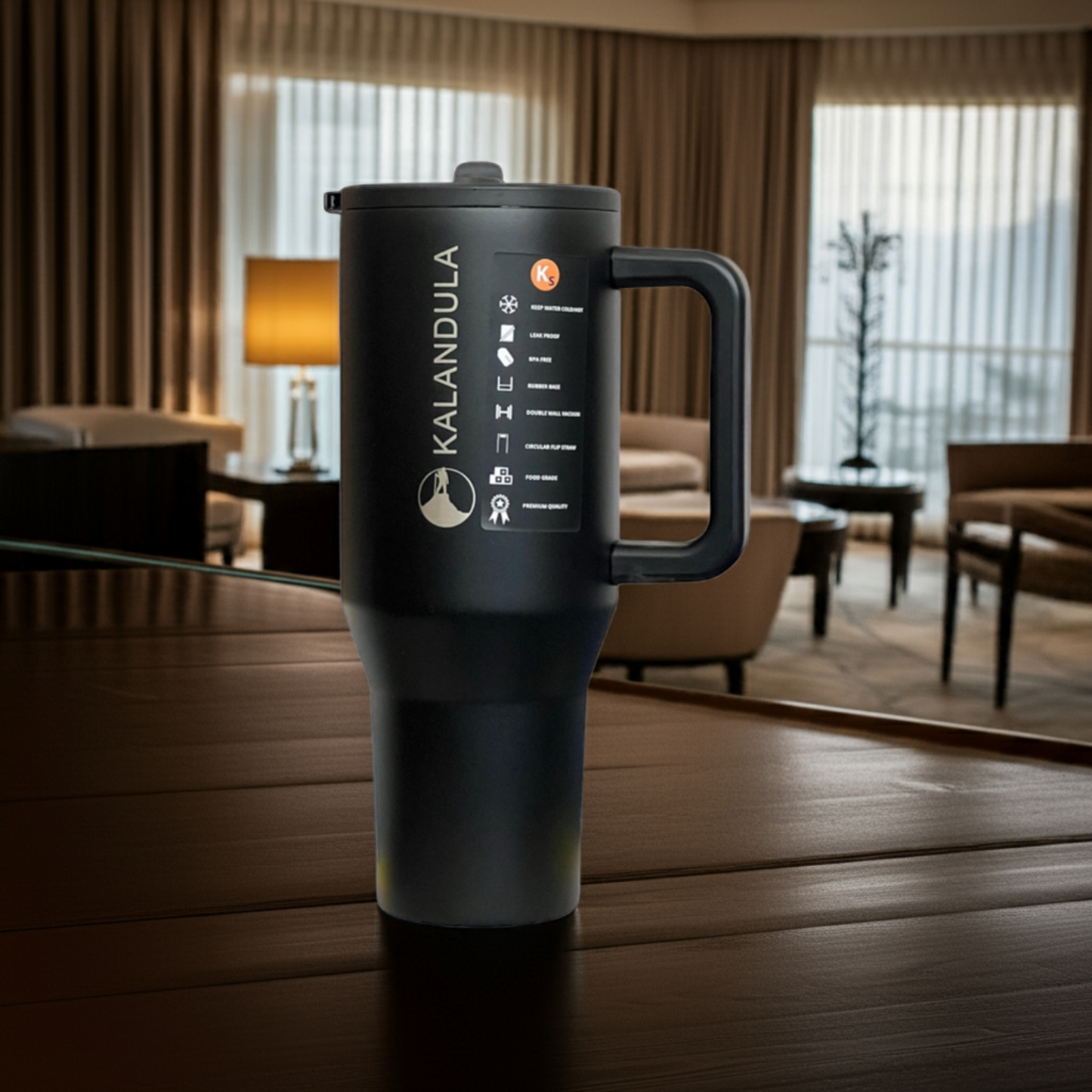 Gobelet à paille rabattable en acier Kalandula 1,2 L, tasse anti-fuite pour boissons chaudes et froides