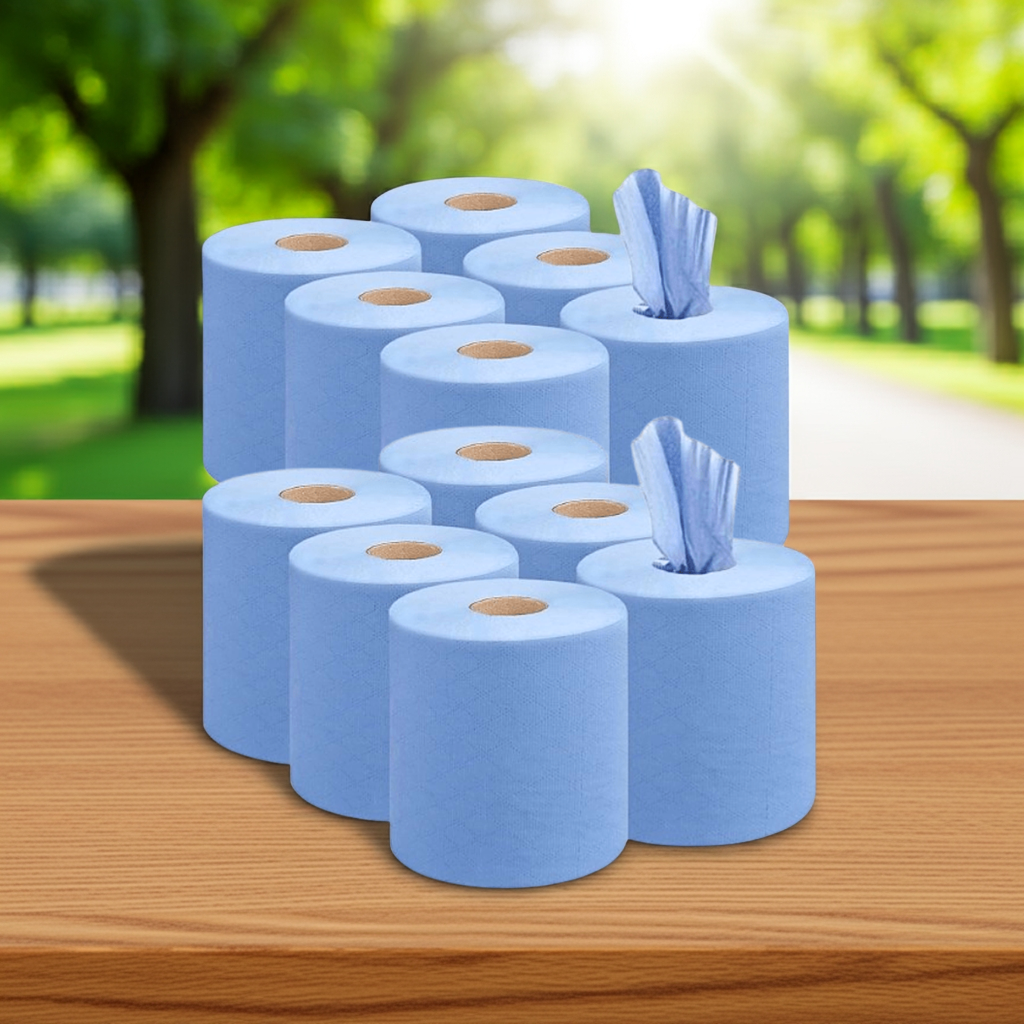 Kalandula Steel 12 pk Strong Absorbent Blue Centrefeed Kitchen Rolls