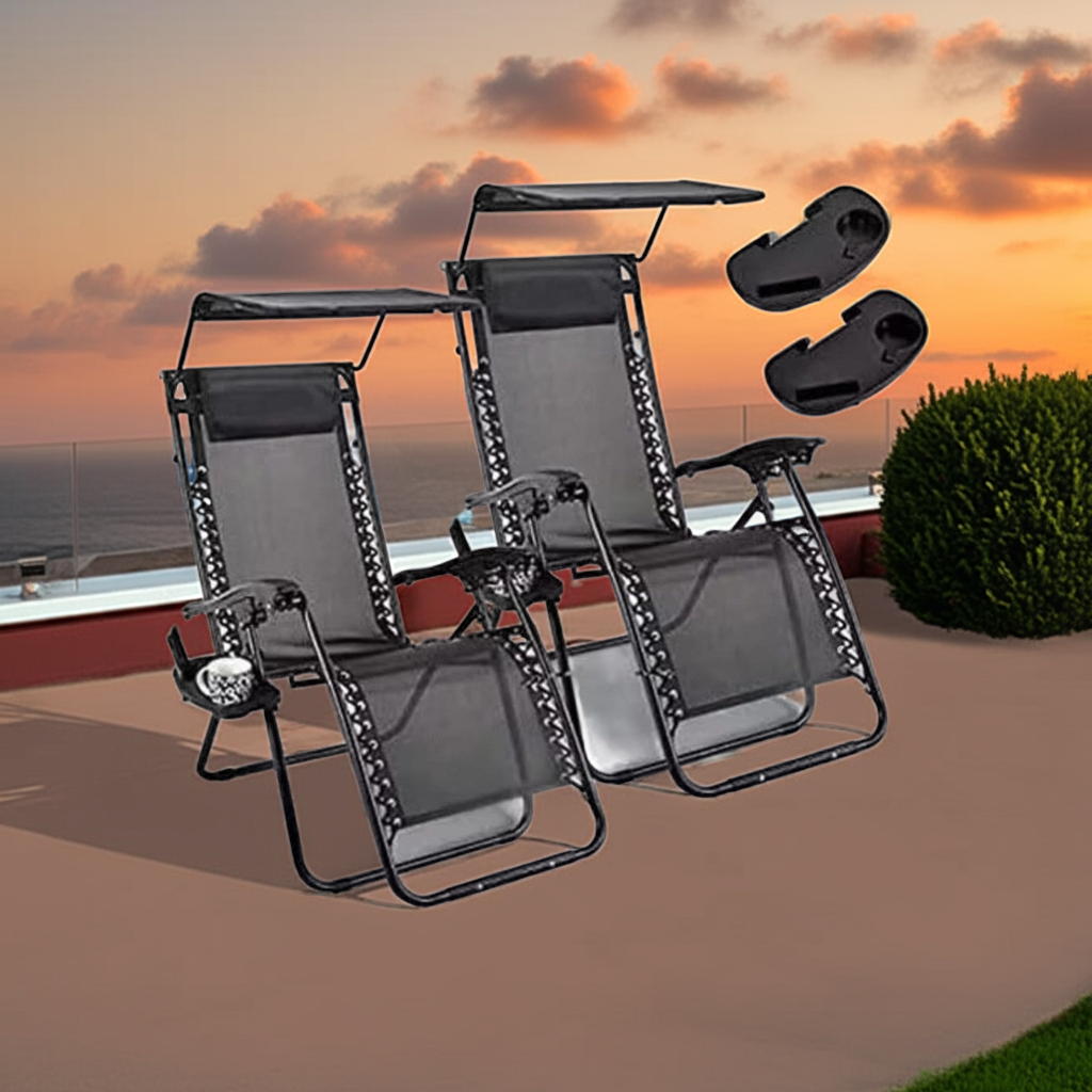 2 Reclining Sun loungers Zero Gravity Chair with Canopy