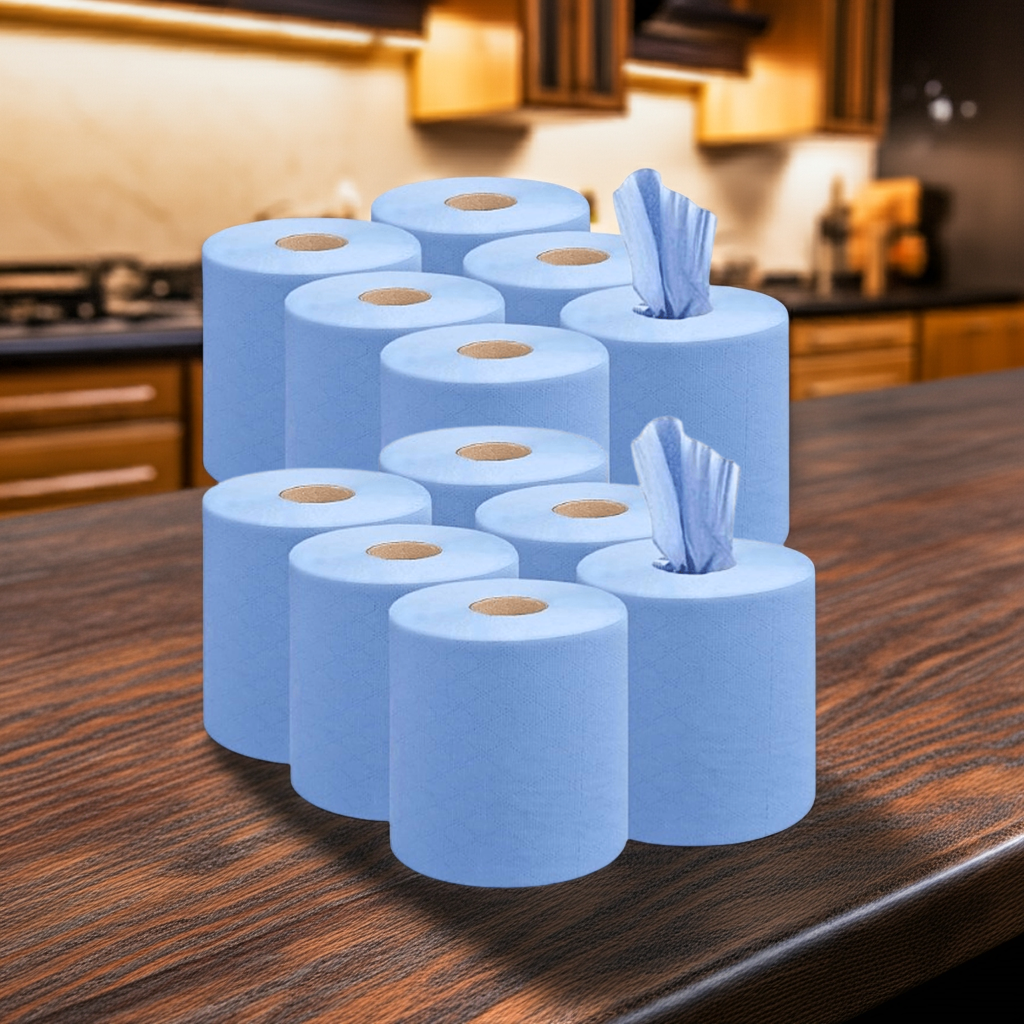 Kalandula Steel 12 pk Strong Absorbent Blue Centrefeed Kitchen Rolls