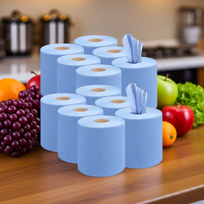Kalandula Steel 12 pk Strong Absorbent Blue Centrefeed Kitchen Rolls