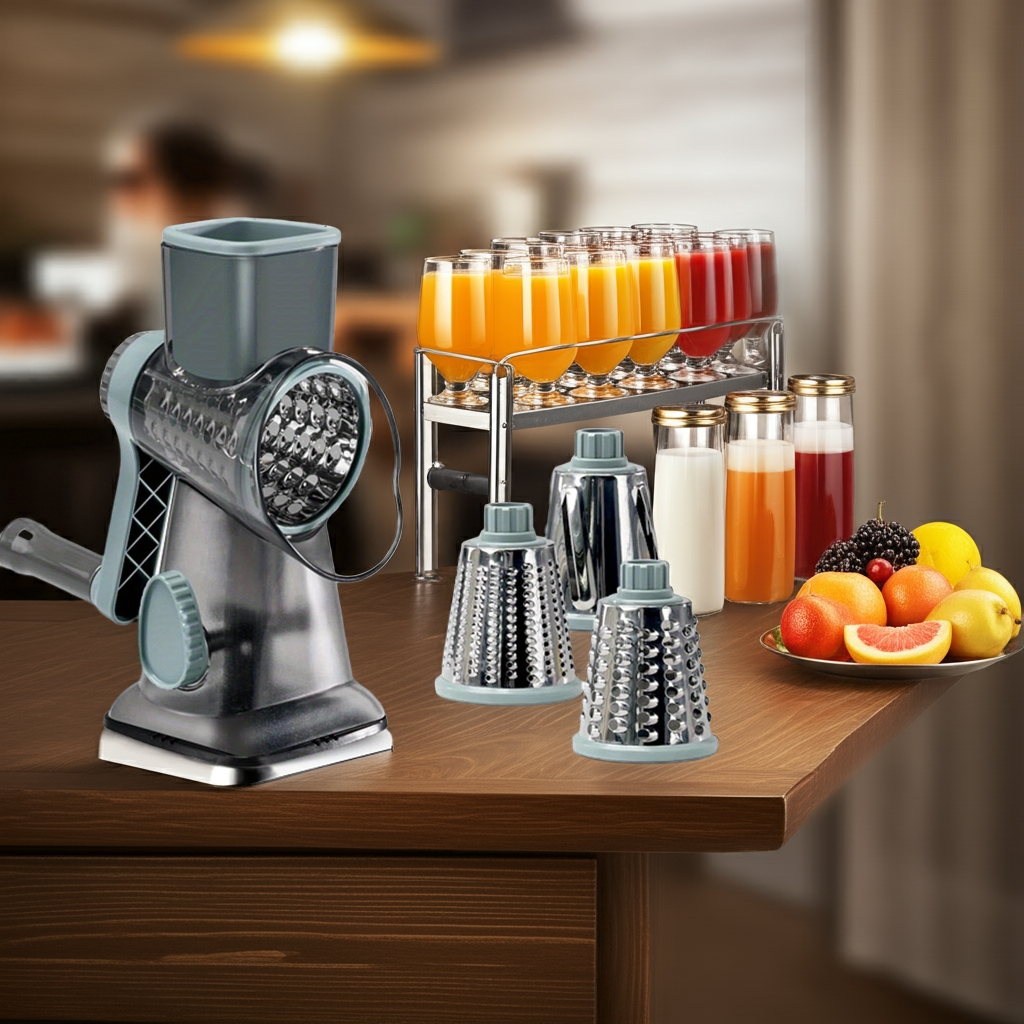 1.3 Kalandula Steel HeavyDuty 3in1 Rotary Food Slicer  Cheese Grater