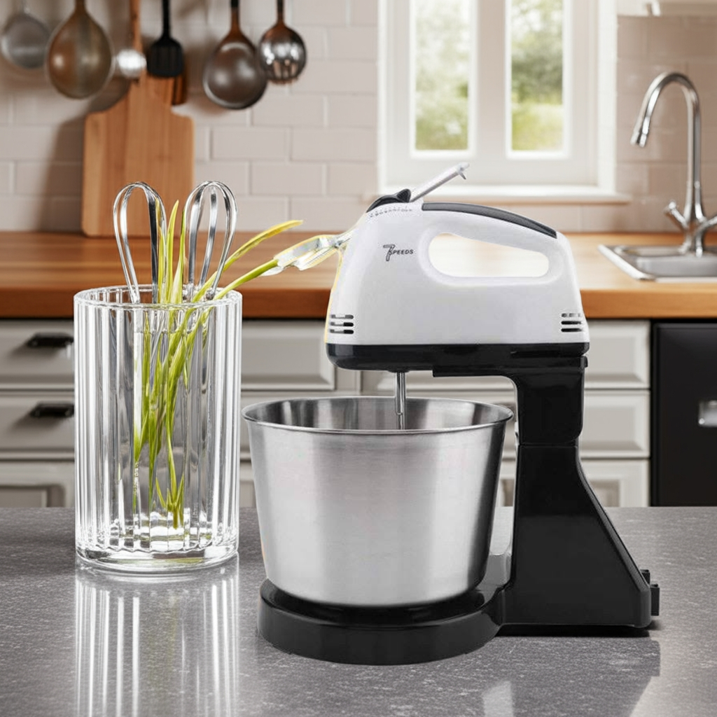 7-Speed Electric Handheld Mixer with attachments for Whisking Mixing