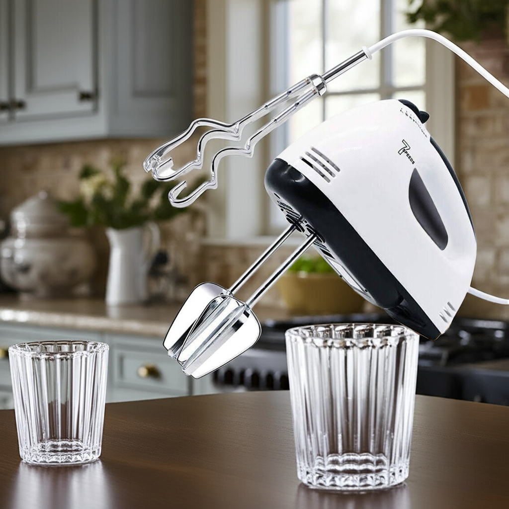 7-Speed Electric Handheld Mixer with attachments for Whisking Mixing
