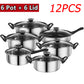 12pcs Stainless Steel Cookware Set with Durable Double Handle Design Glass Lids Soup Ladles Induction and Gas Stove Compatible