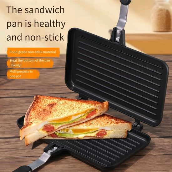 1pc Long Rectangular NonStick Sandwich Pan  Aluminum DoubleSided Griddle for Toasting Bread Making Sandwiches  Pancakes  Perfect for Home Breakfasts Breakfast Cooking  Modern Kitchenware  Durable Cooking Surface Sandwich Maker