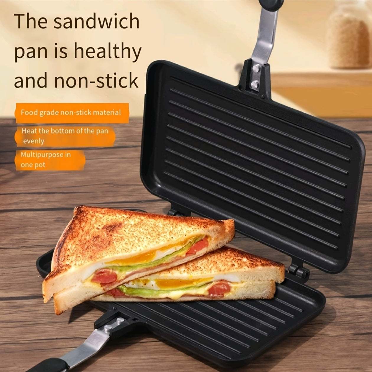 1pc Long Rectangular NonStick Sandwich Pan  Aluminum DoubleSided Griddle for Toasting Bread Making Sandwiches  Pancakes  Perfect for Home Breakfasts Breakfast Cooking  Modern Kitchenware  Durable Cooking Surface Sandwich Maker