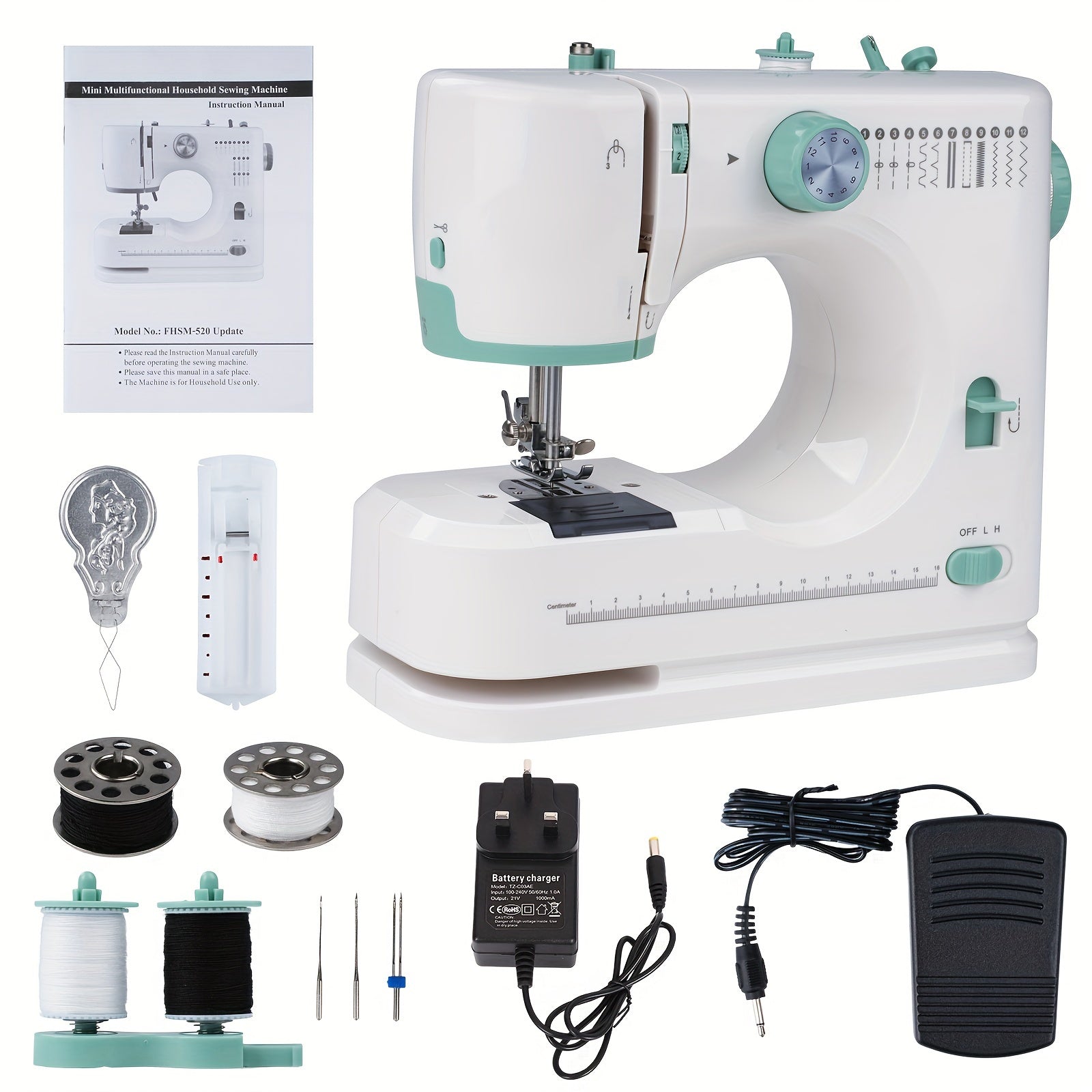 Portable Mini Sewing Machine with Foot Pedal for Adults  12 Stitch Functions EasytoUse Household Sewing Tool Ideal for Beginners  Enthusiasts UK Plug White  Teal Design Sewing Machine Accessories