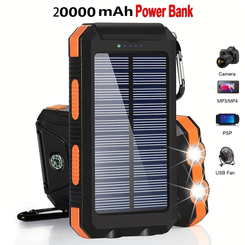 kalandula steel 20000mAh Solar Power Bank for Camping  iPhone Samsung Android