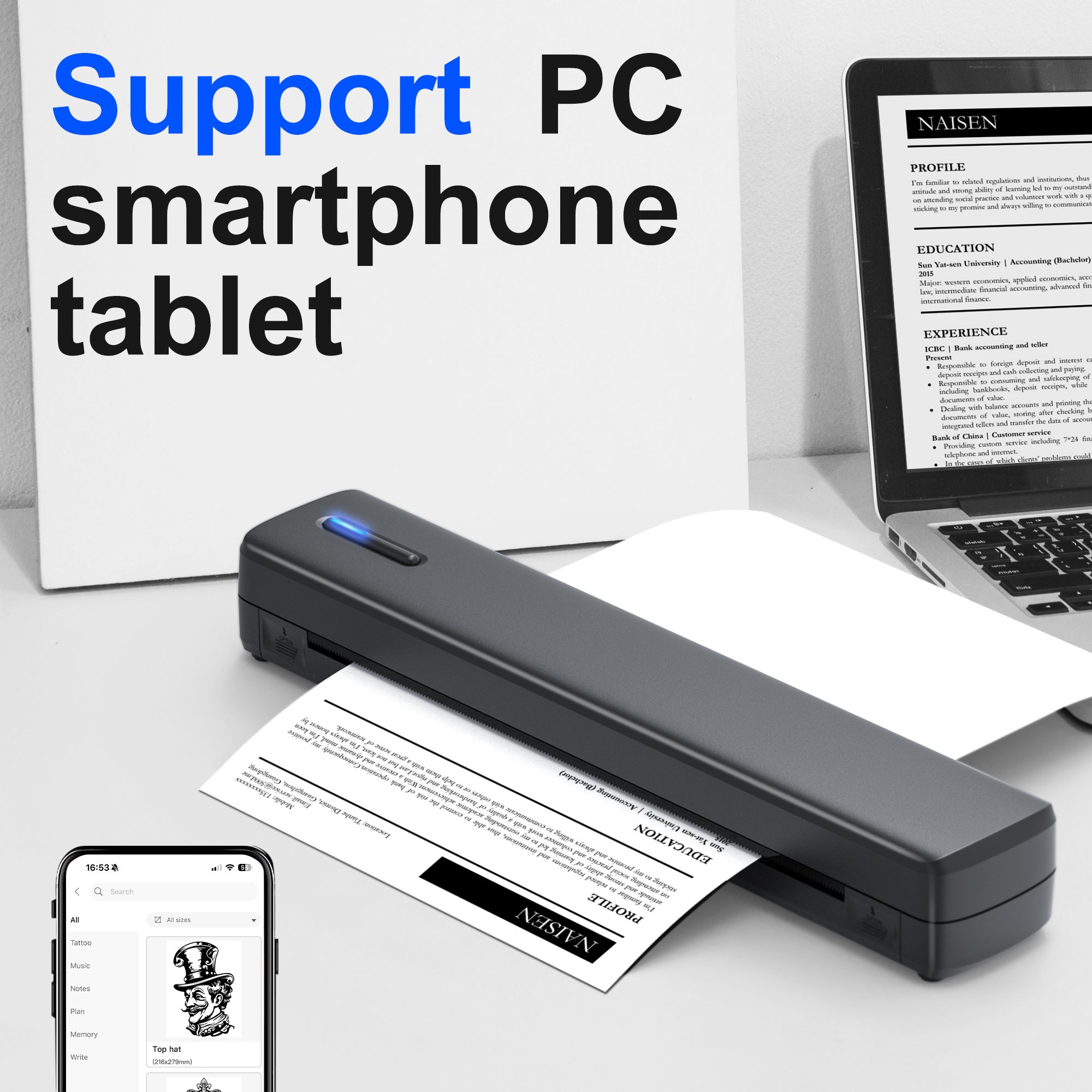 Portable A4 Inkless Thermal Printer  Wireless Mobile Printing
