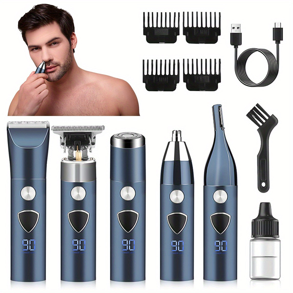 5in 1 Mens Electric Shaver Shaver for Bald Men 3 Speed Shaver with 4 Replacement Heads USB Charging Electric Shaver Grooming Set Portable Travel Shaver Creative Gift UK Local Warehousemy Gifts Ooo