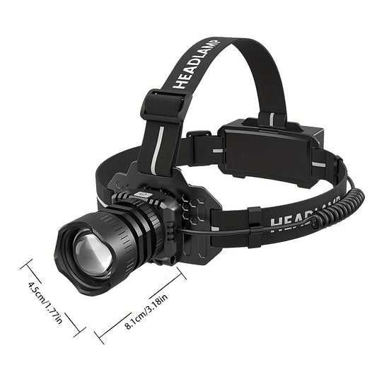 UltraBright Rechargeable LED Headlamp with 5 Lighting Modes Red Light Warning and 90 Adjustable Focus  Perfect for Camping Hunting Hiking Running and Car Repairs Camping Light