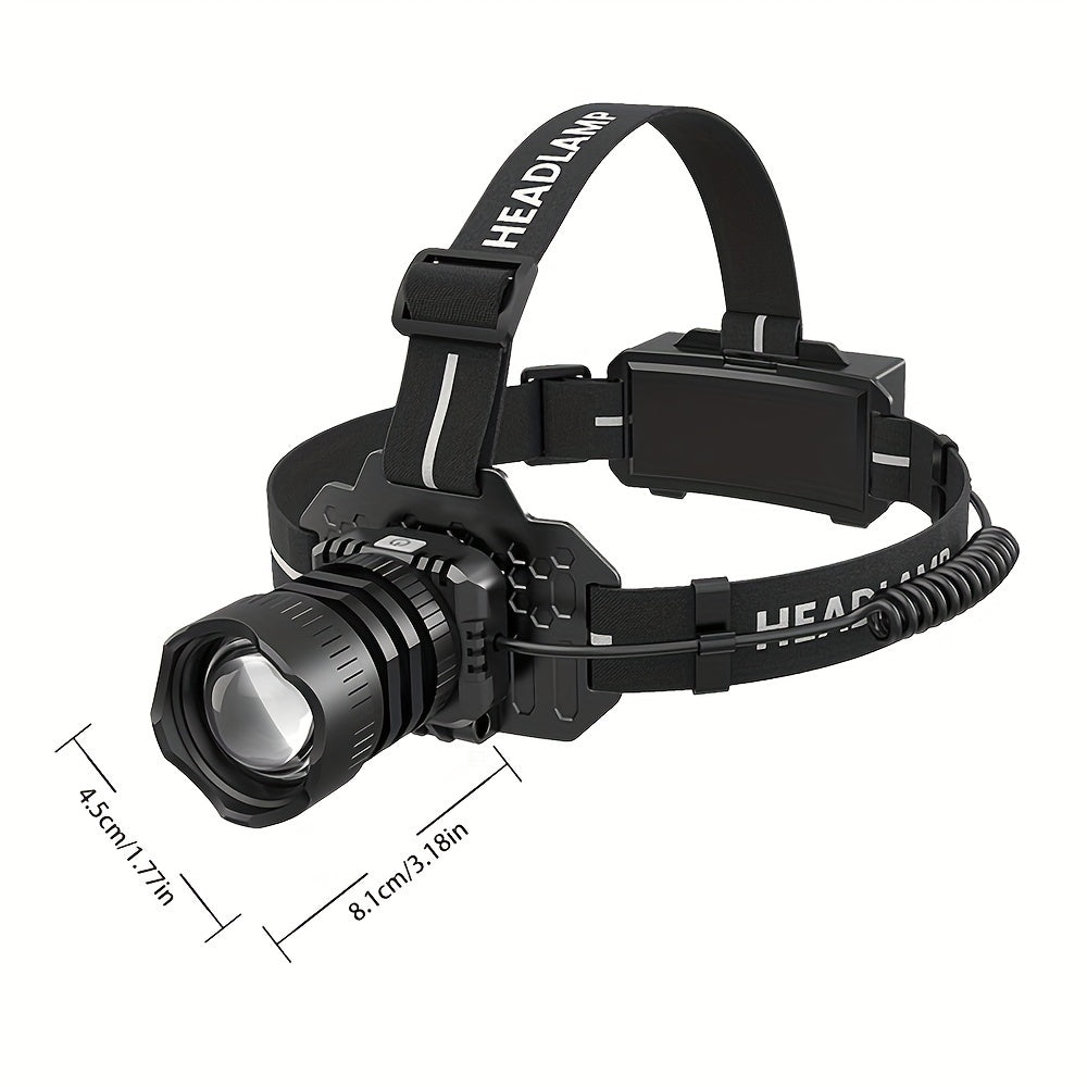 UltraBright Rechargeable LED Headlamp with 5 Lighting Modes Red Light Warning and 90 Adjustable Focus  Perfect for Camping Hunting Hiking Running and Car Repairs Camping Light