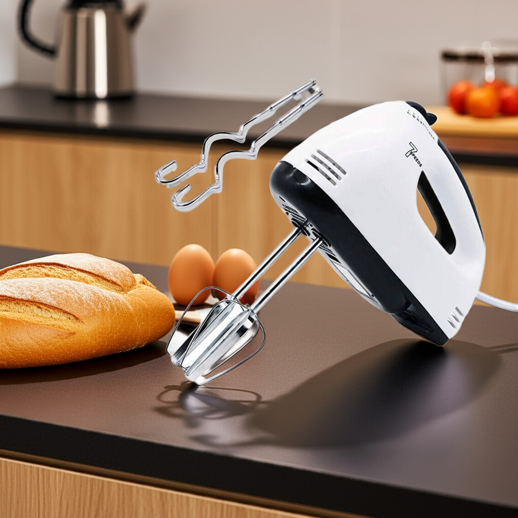 7-Speed Electric Handheld Mixer with attachments for Whisking Mixing