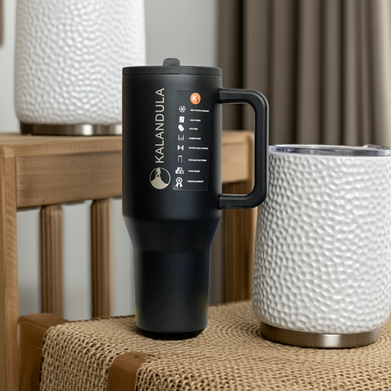 Gobelet à paille rabattable en acier Kalandula 1,2 L, tasse anti-fuite pour boissons chaudes et froides