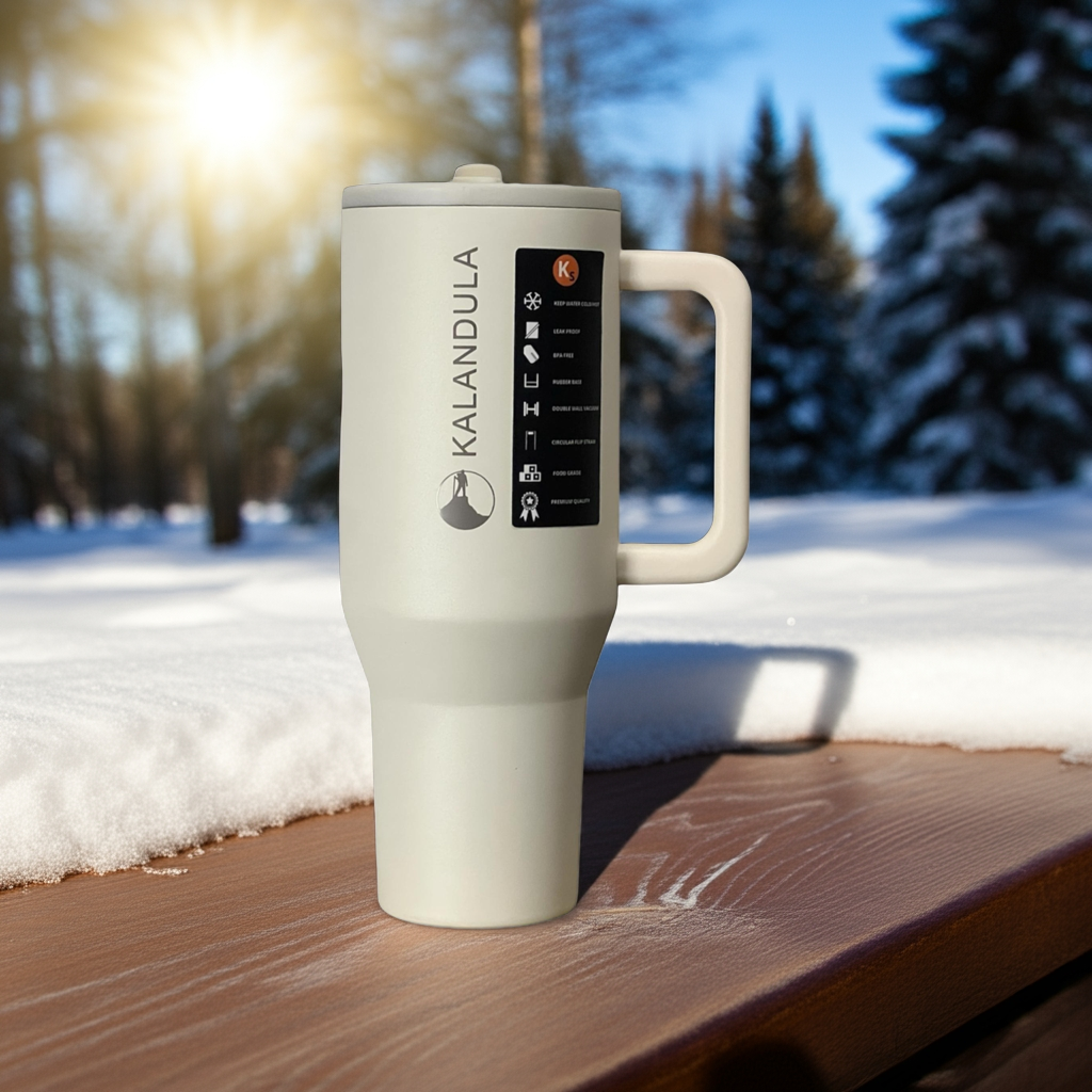 A Kalandula Steel Flip Straw Tumbler 1.2L Leakproof Cup Hot Cold Drinks